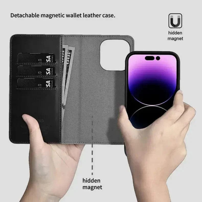 PULOKA PU Leather Wallet Case with Detachable 2 in 1 Function for iPhone Back Cases