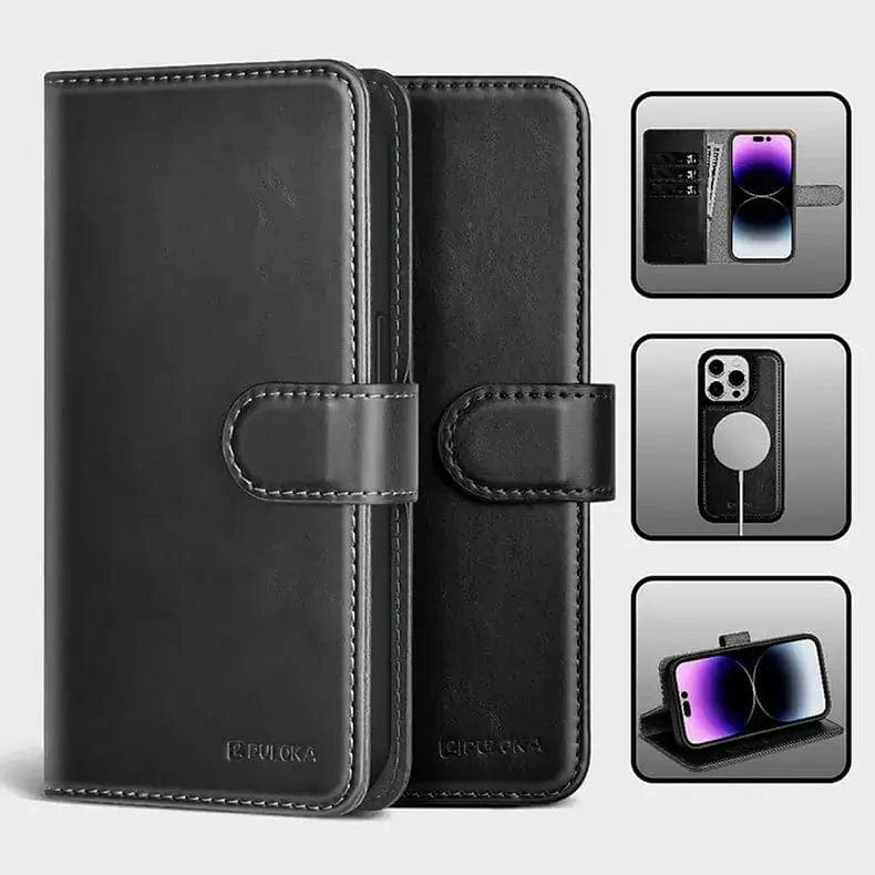 PULOKA PU Leather Wallet Case with Detachable 2 in 1 Function for iPhone Back Cases