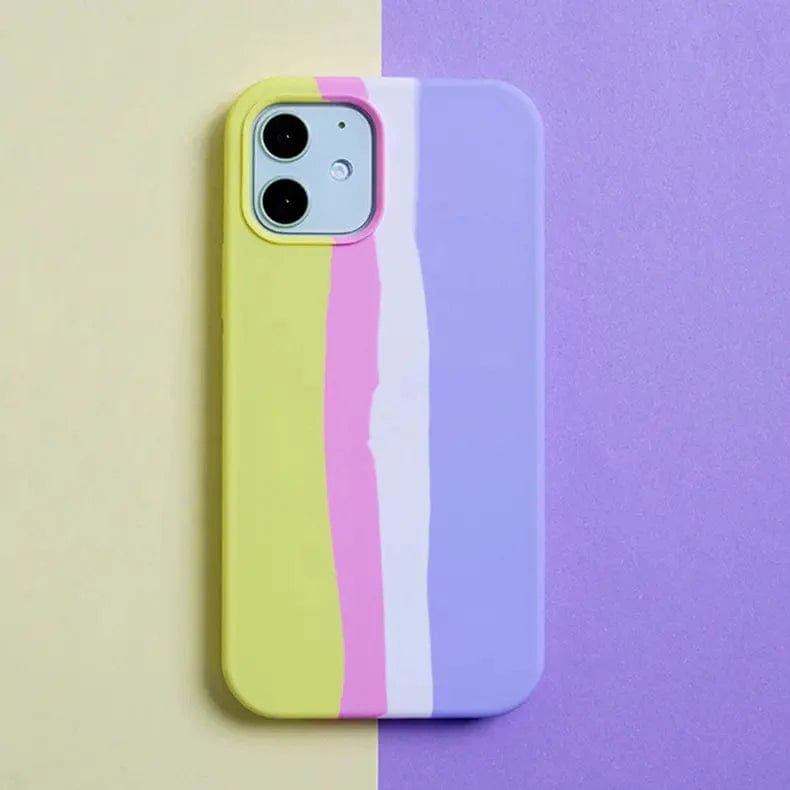 Rainbow Color Liquid Silicone Slim Soft Touch Case for iPhone Back Cases iPhone 12 Pro Max / Yellow