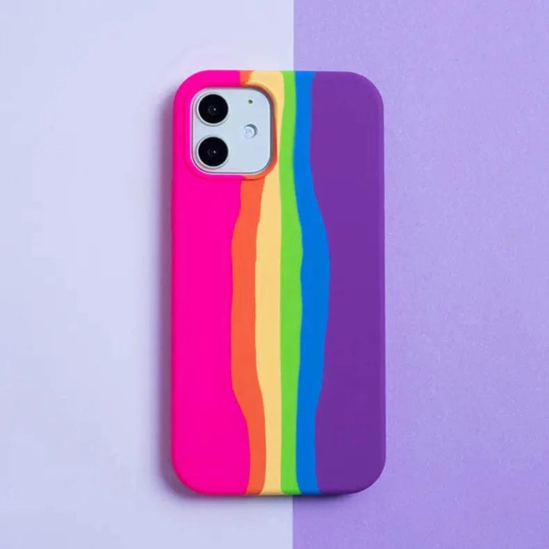 Rainbow Color Liquid Silicone Slim Soft Touch Case for iPhone Back Cases iPhone 11 Pro Max / Hot Pink