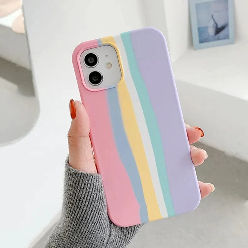 Rainbow Color Liquid Silicone Slim Soft Touch Case for iPhone Back Cases iPhone 12 Pro Max / Pink Lavender