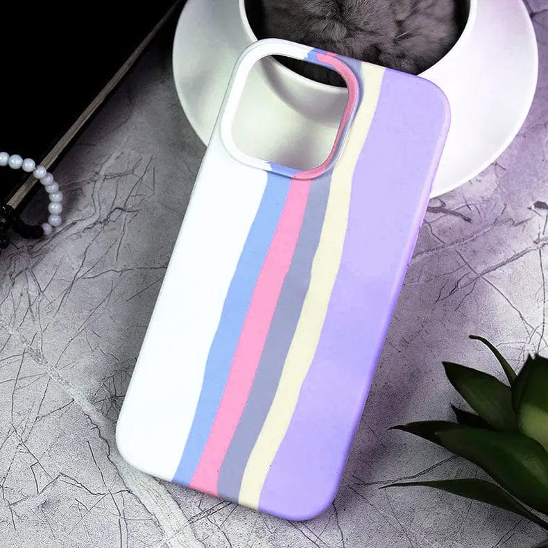 Rainbow Color Liquid Silicone Slim Soft Touch Case for iPhone Back Cases iPhone 12 Pro Max / White Lavender