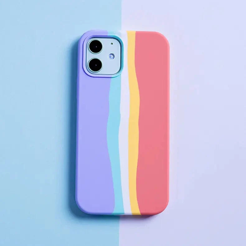 Rainbow Color Liquid Silicone Slim Soft Touch Phone Back Case for Apple iPhone