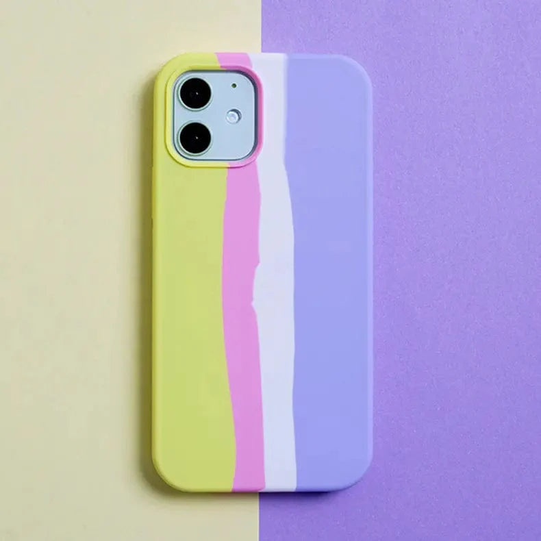 Rainbow Color Liquid Silicone Slim Soft Touch Phone Back Case for Apple iPhone