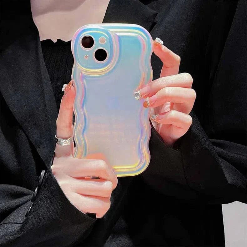 Reflective Shiny Wavy Edge Soft TPU Case for iPhone Back Cases iPhone 14 Pro Max / Color Reflective