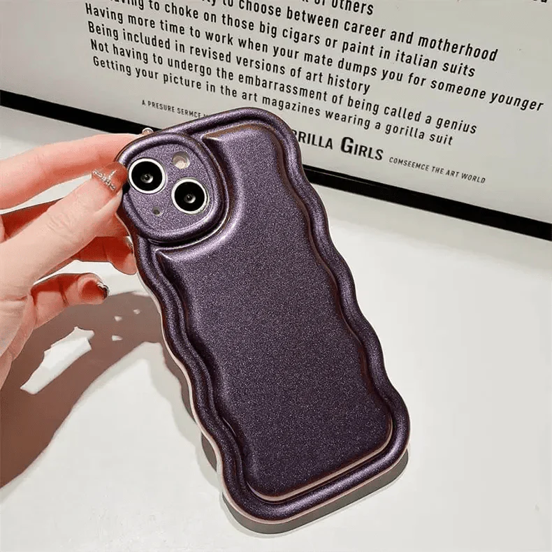 Reflective Shiny Wavy Edge Soft Case for iPhone 14 Pro Deep Purple Back Cases