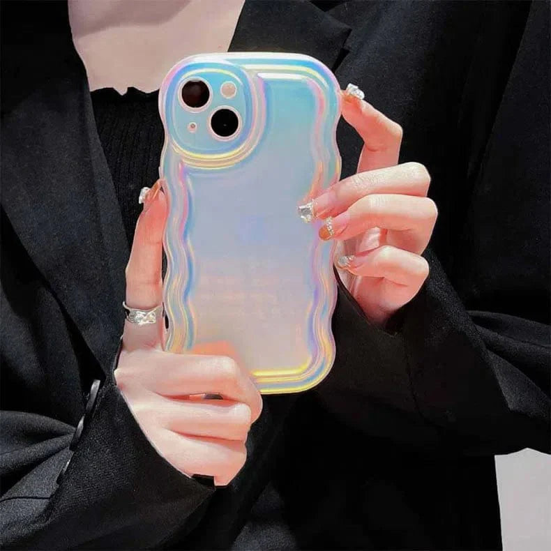 Reflective Shiny Wavy Edge Soft TPU Phone Back Case for Apple iPhone