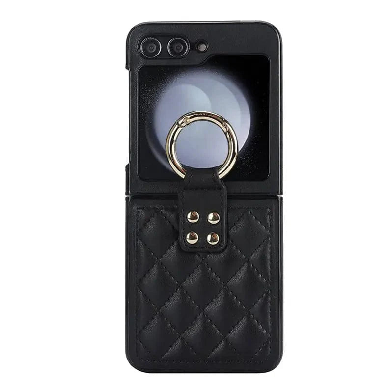 Rhombus Leather Texture Ring Case for Samsung Galaxy Z Flip 6