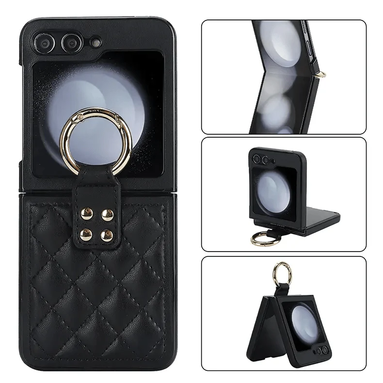 Rhombus Leather Texture Ring Case for Samsung Galaxy Z Flip 6