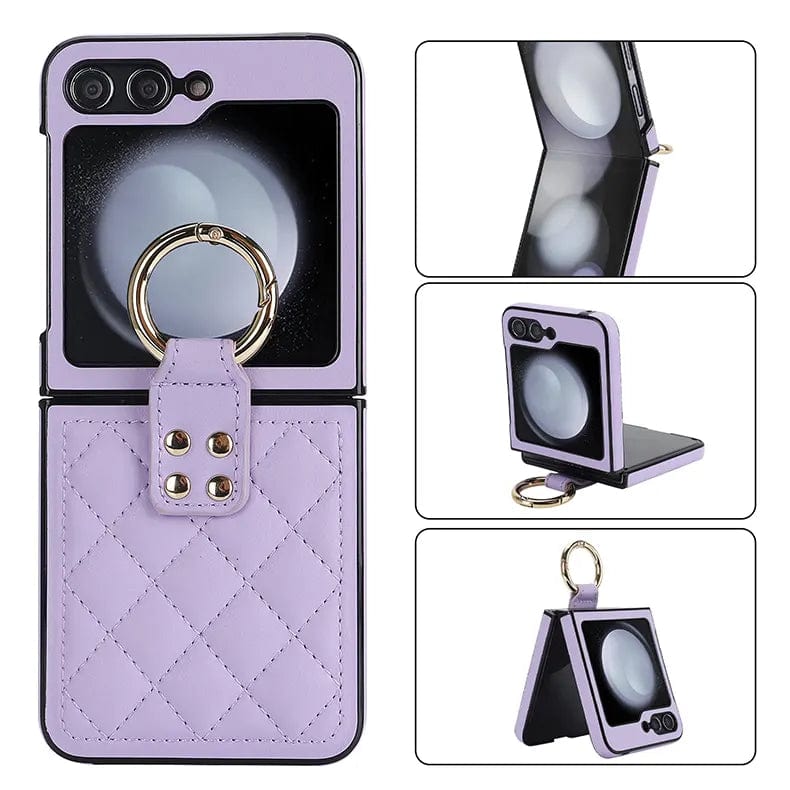 Rhombus Leather Texture Ring Case for Samsung Galaxy Z Flip Back Cases Samsung Z Flip6 / Purple