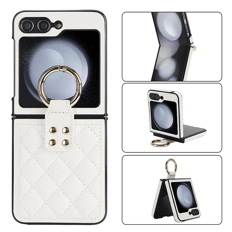 Rhombus Leather Texture Ring Case for Samsung Galaxy Z Flip Back Cases Samsung Z Flip6 / White