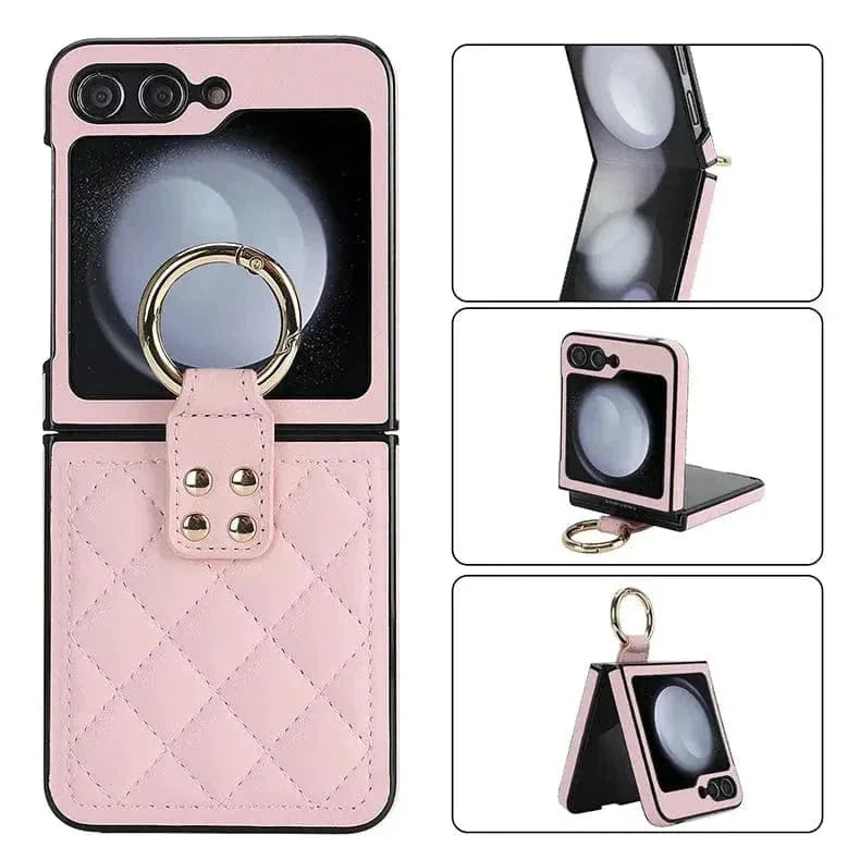 Rhombus PU Leather Ring Case for Samsung Z Flip5