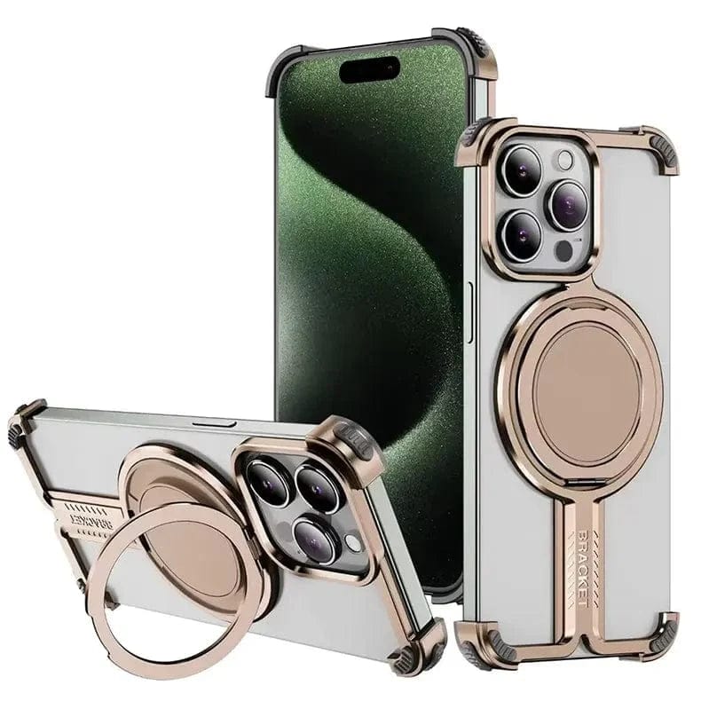 Rimless Magnetic 360° Kickstand Frameless Metal Bumper for iPhone 16 Pro Desert Titanium With MagSafe Back Cases