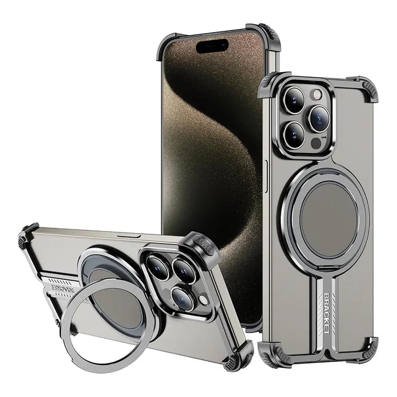 Rimless Magnetic 360° Kickstand Frameless Metal Bumper for iPhone Back Cases iPhone 16 Pro Max / Natural Titanium / With MagSafe