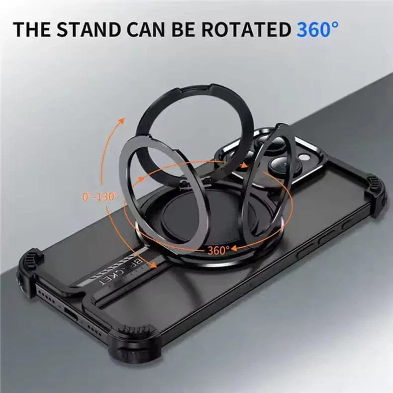 Rimless Magnetic 360° Kickstand Frameless Metal Bumper for iPhone Back Cases