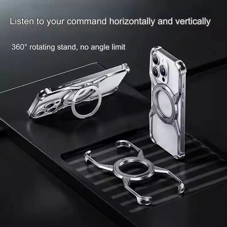 Rotation Kickstand Metal Hollow Frameless Heat Dissipation MagSafe Bumper for iPhone Back Cases