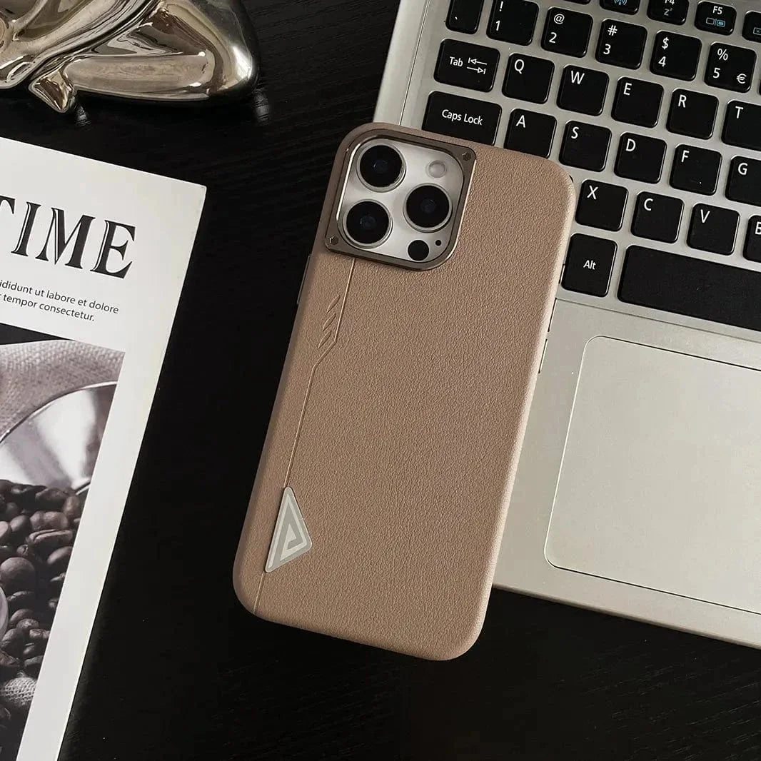 Shield Leather Texture Metal Button Magsafe Case for iPhone 13 Pro Max