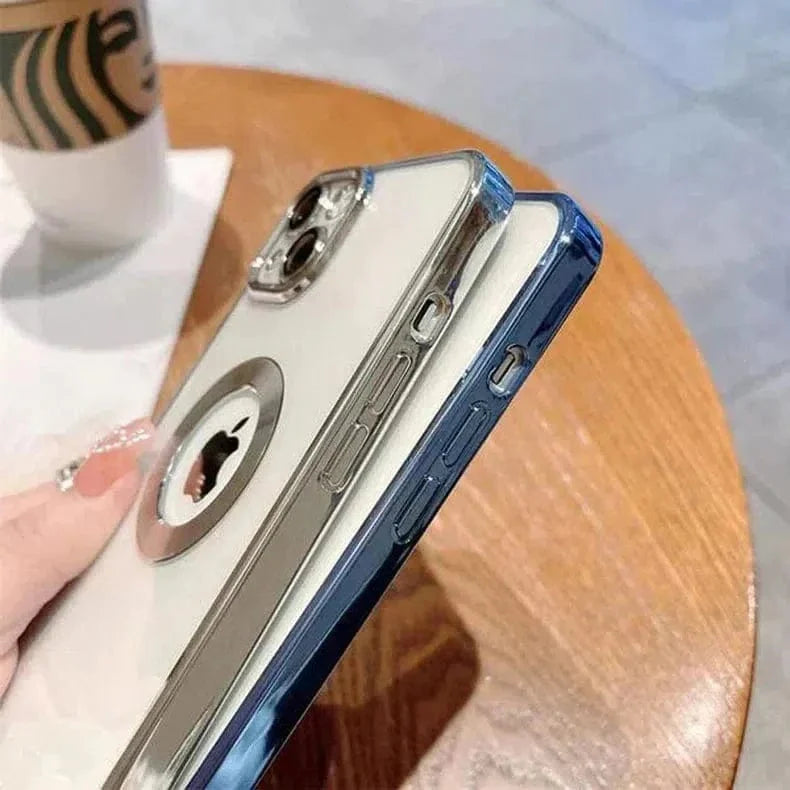 Silicone Soft Transparent Lens Protection Chrome Case for iPhone 14