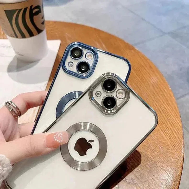 Silicone Soft Transparent Lens Protection Chrome Case for iPhone 14 Pro