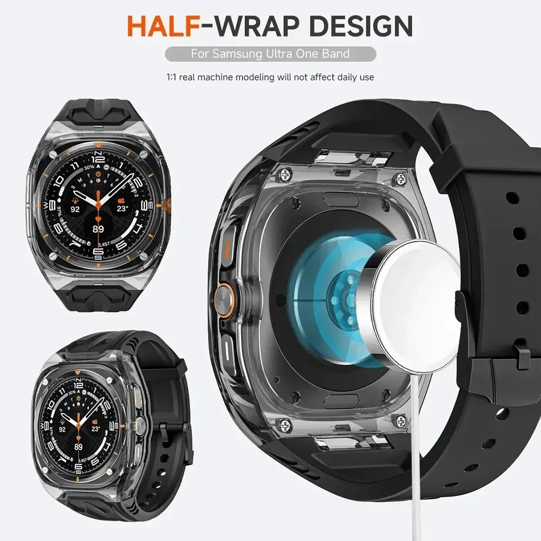 Silicone Watch Band with Protective Rugged Hard Cover for Samsung Watch Ultra 47mm