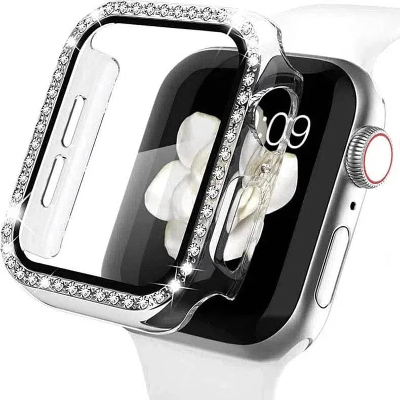 Single Rhinestone Frame Hard Pc Built-In Glass Cover for Apple Watch 40mm