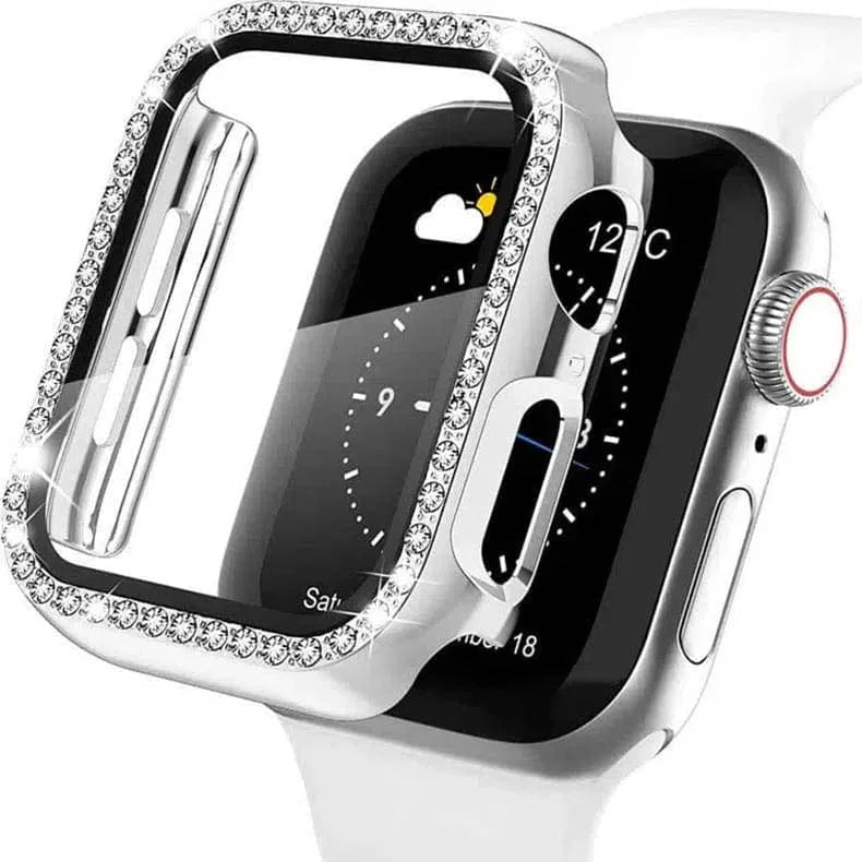 Single Rhinestone Frame Hard Pc Built-In Glass Cover for Apple Watch 40mm