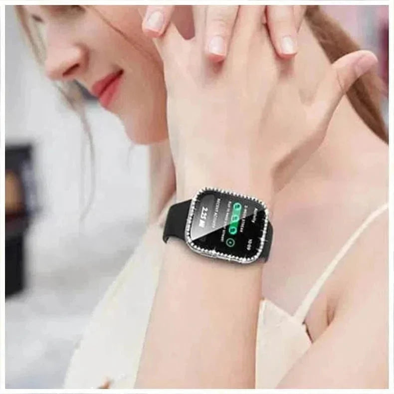 Single Rhinestone Frame Hard Pc Built-In Glass Cover for Apple Watch 40mm