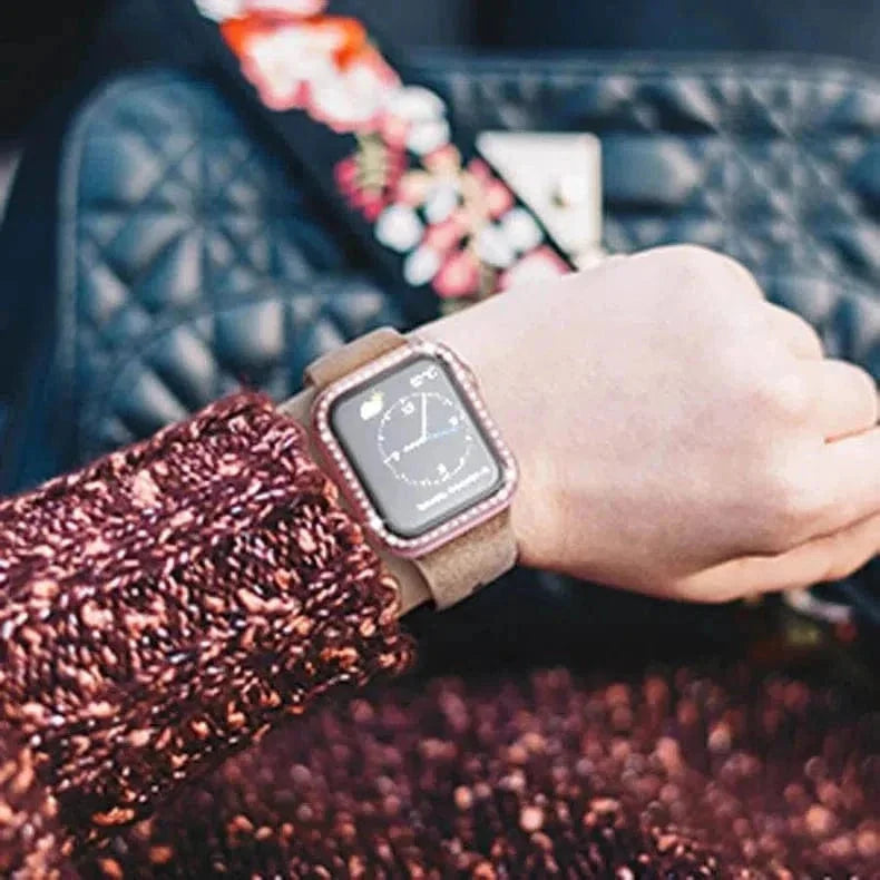 Single Rhinestone Frame Hard Pc Built-In Glass Cover for Apple Watch 40mm