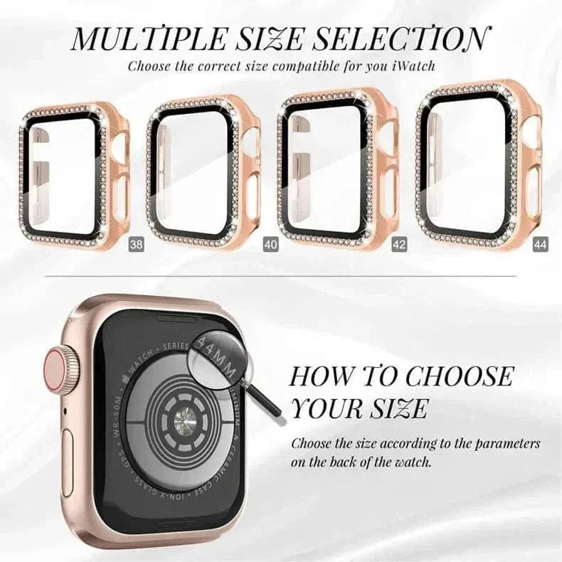 Single Rhinestone Frame Hard Pc Built-In Glass Cover for Apple Watch 40mm