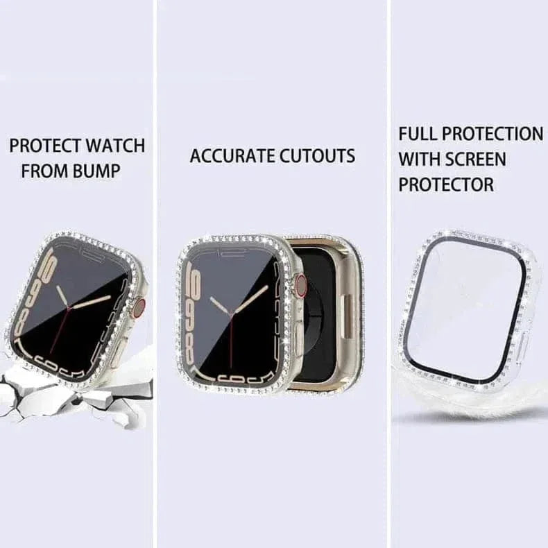 Single Rhinestone Frame Hard Pc Built-In Glass Cover for Apple Watch 40mm