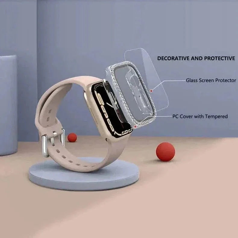 Single Rhinestone Frame Hard Pc Built-In Glass Cover for Apple Watch 40mm