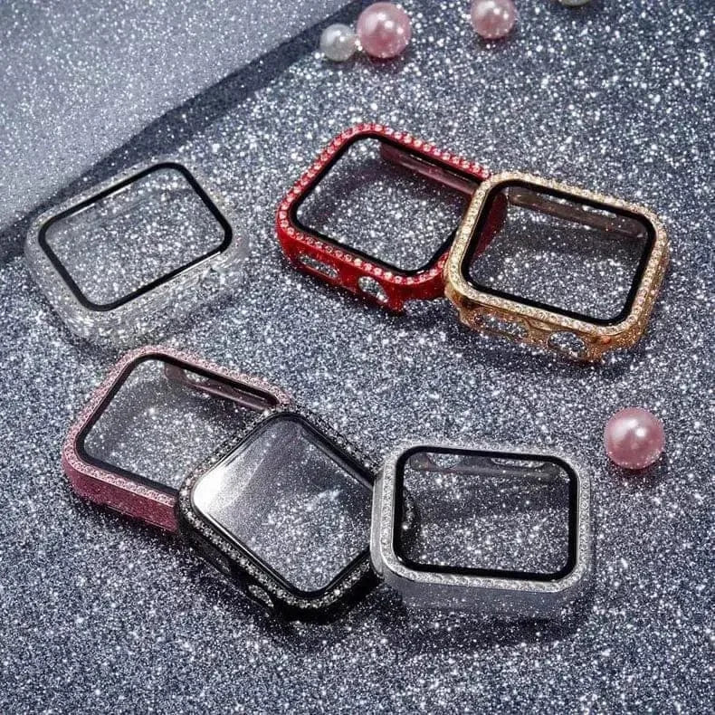 Single Rhinestone Frame Hard Pc Built-In Glass Cover for Apple Watch 40mm