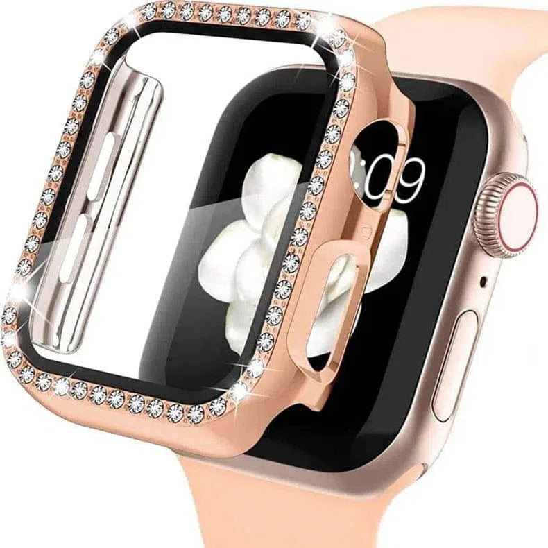 Single Rhinestone Frame Hard Pc Built-In Glass Cover for Apple Watch 40mm