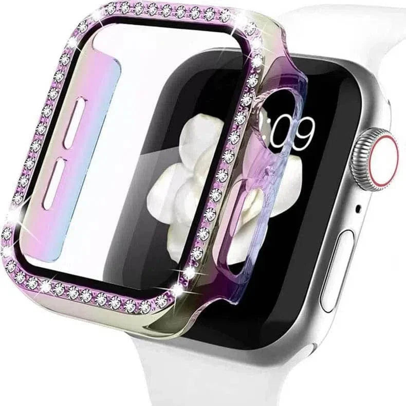 Single Rhinestone Frame Hard Pc Built-In Glass Cover for Apple Watch 40mm