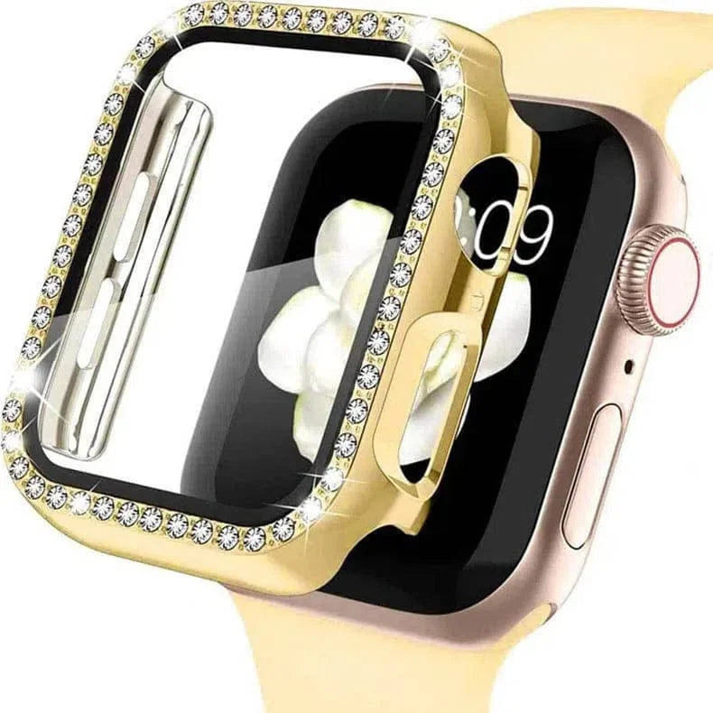 Single Rhinestone Frame Hard Pc Built-In Glass Cover for Apple Watch 40mm