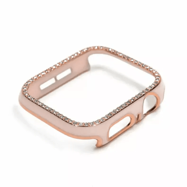 Single Rhinestone Frame Hard Slim 360 Degree Body Bumper for iWatch Case Covers 41mm / Pink Bronze Gold