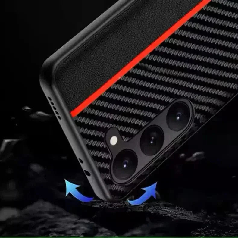 Slim Carbon Fiber PU Leather Hard Case for Samsung S23 Plus