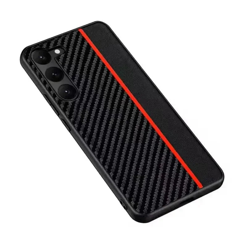 Slim Carbon Fiber PU Leather Hard Case for Samsung S23 Plus