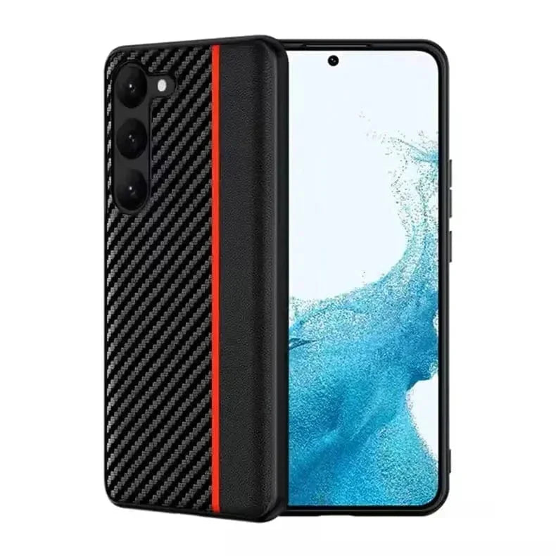 Slim Carbon Fiber PU Leather Hard Case for Samsung S23 Plus