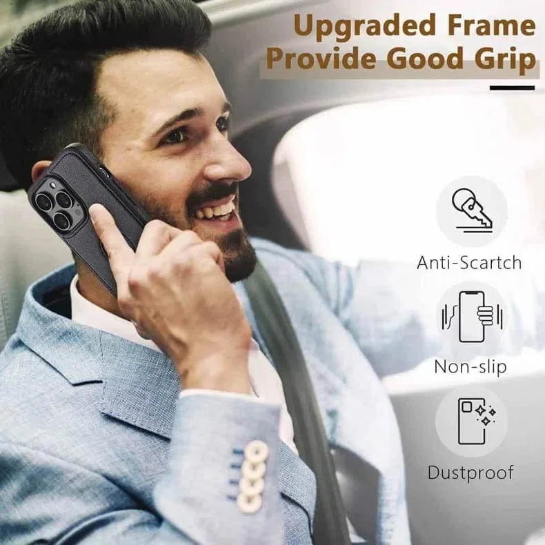 Slim PU Lychee Leather Texture Hard Case for iPhone 14