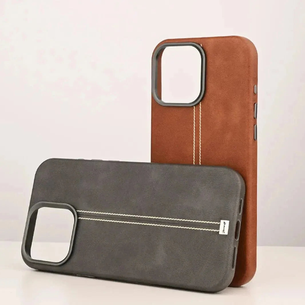 Slim Retro Business Leather Cover with Metal Frame Camera Protection for iPhone 16 Pro Max