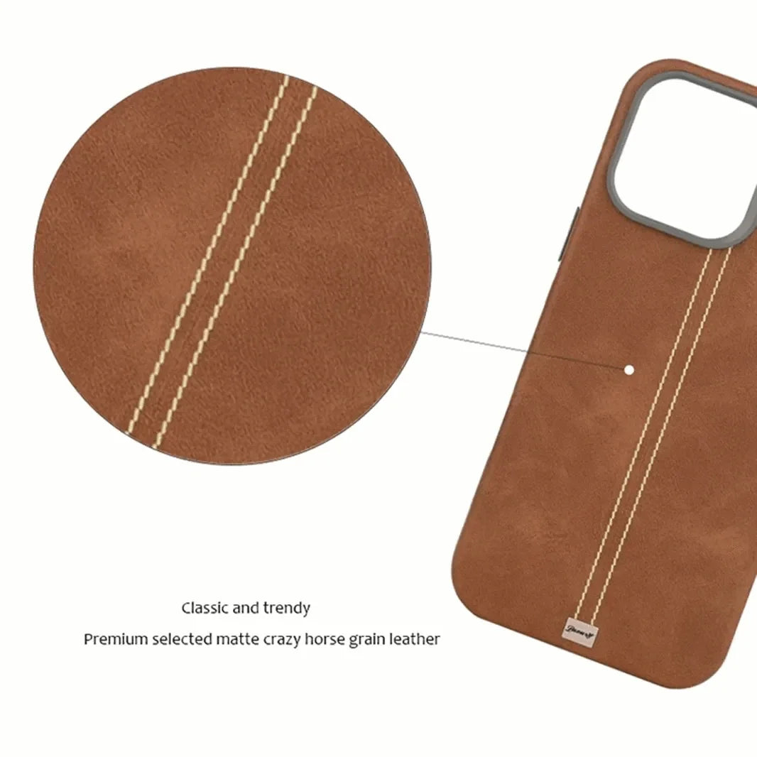 Slim Retro Business Leather Cover with Metal Frame Camera Protection for iPhone 16 Pro Max