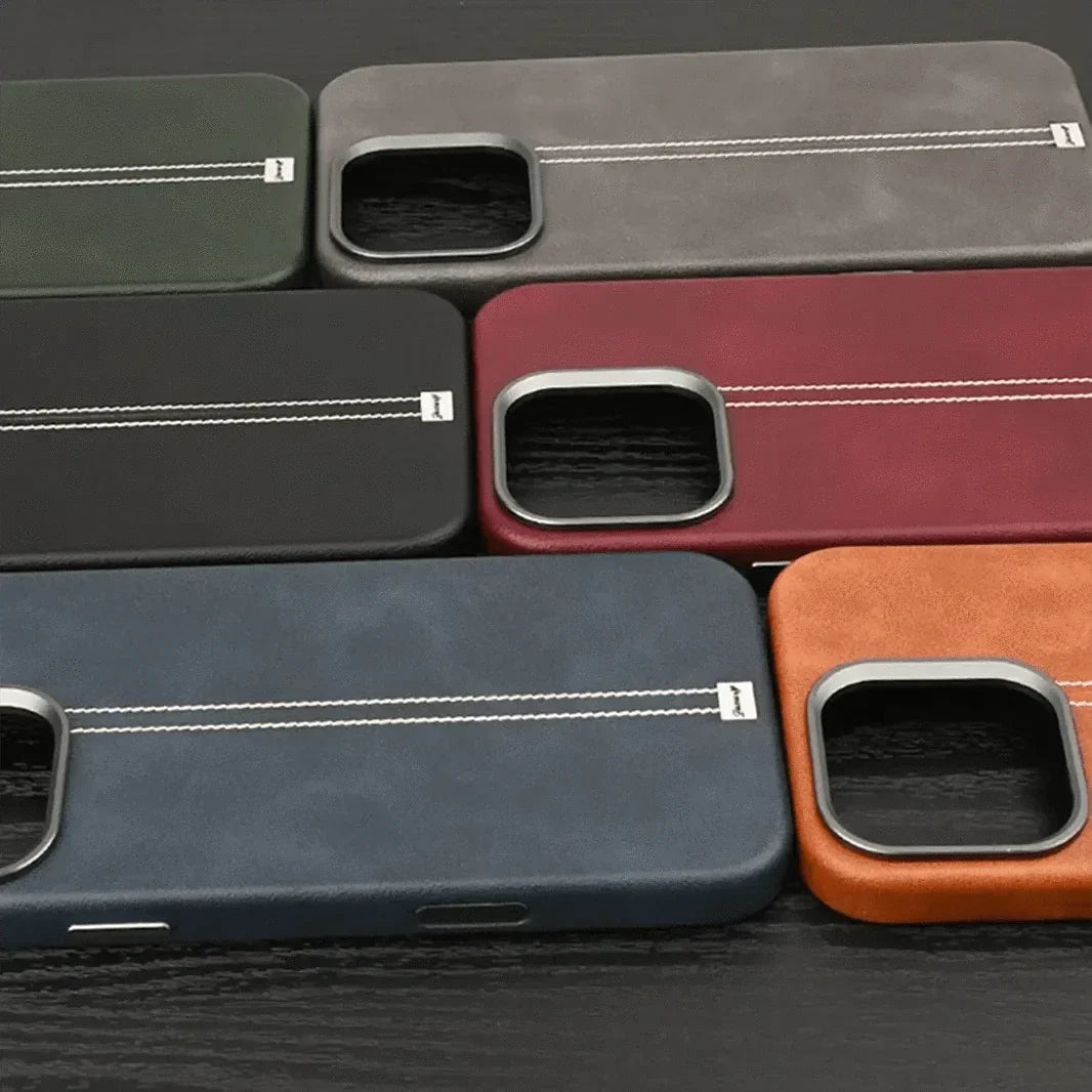 Slim Retro Business Leather Cover with Metal Frame Camera Protection for iPhone 16 Pro Max