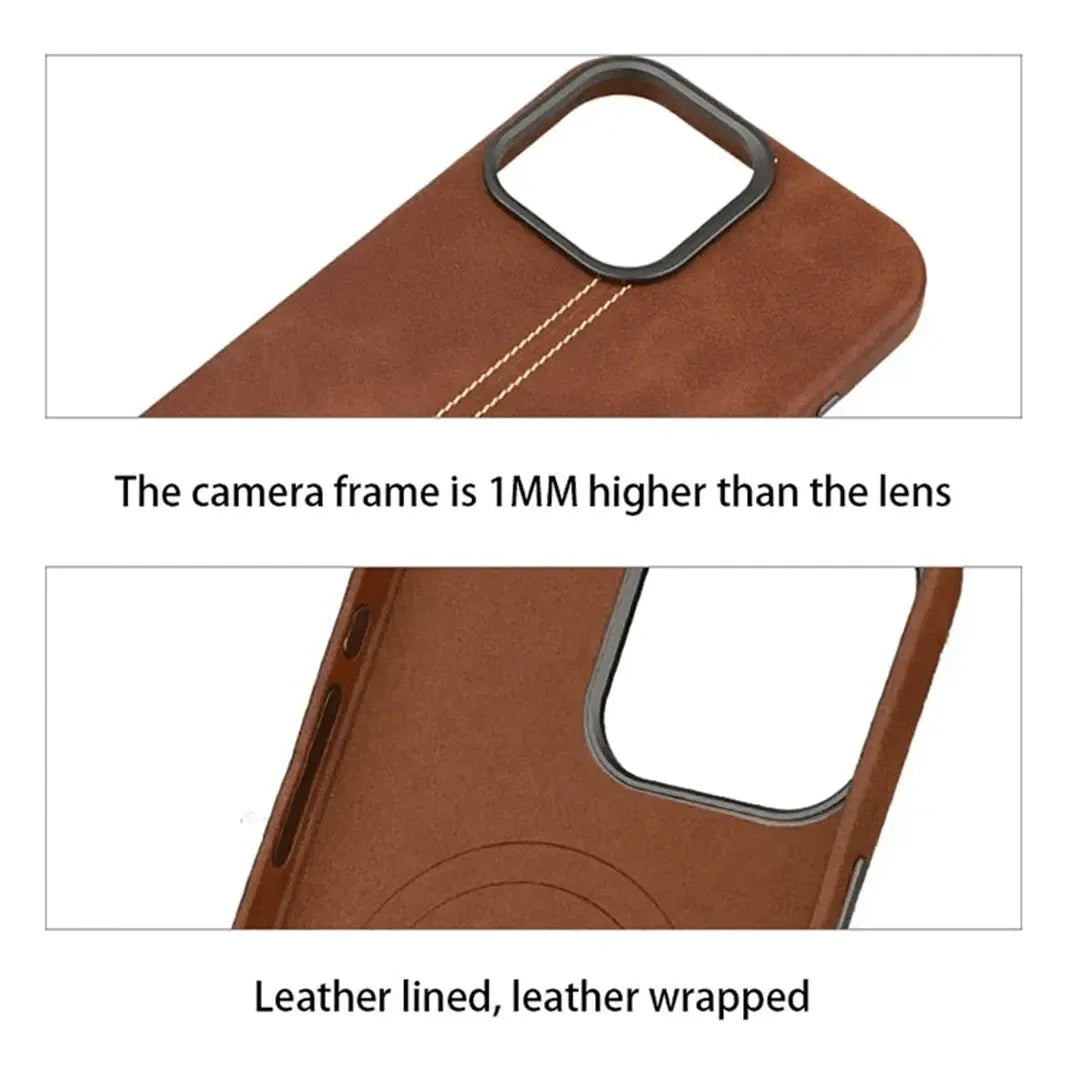 Slim Retro Business Leather Cover with Metal Frame Camera Protection for iPhone 16 Pro Max