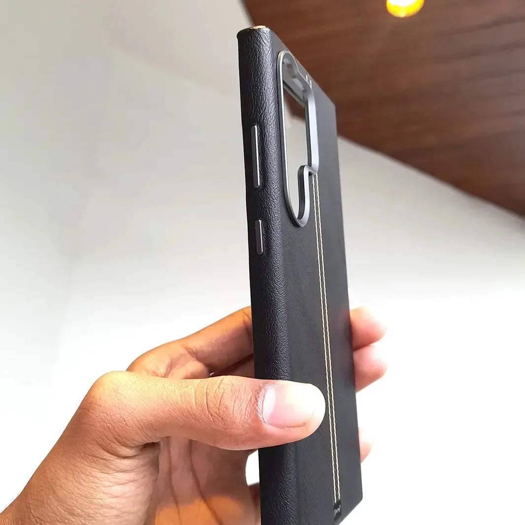 Slim Retro Business Leather Cover with Metal Frame Camera Protection for Samsung S25 Ultra