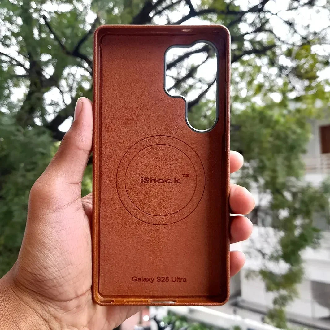 Slim Retro Business Leather Cover with Metal Frame Camera Protection for Samsung S25 Ultra