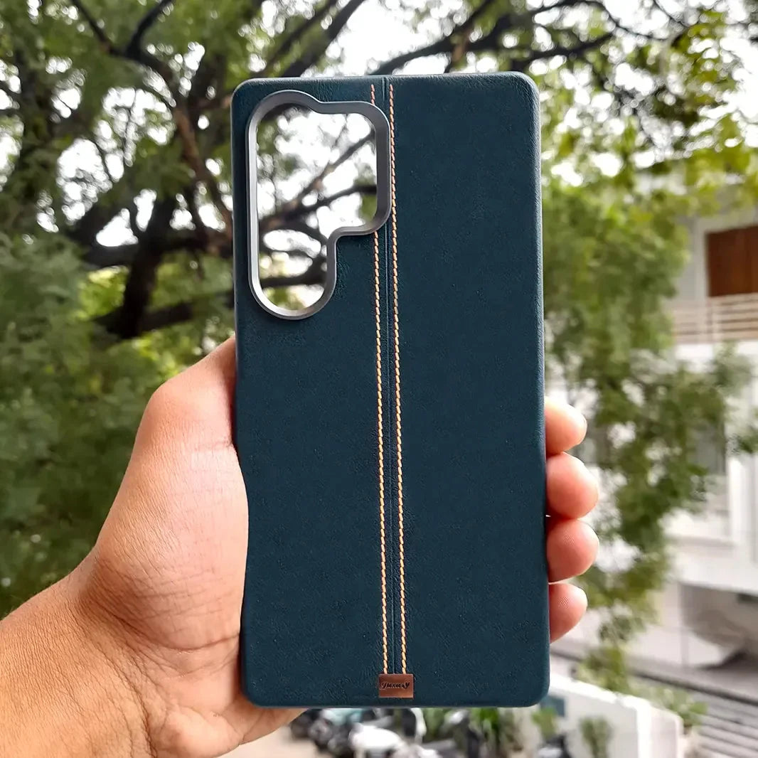 Slim Retro Business Leather Cover with Metal Frame Camera Protection for Samsung S25 Ultra