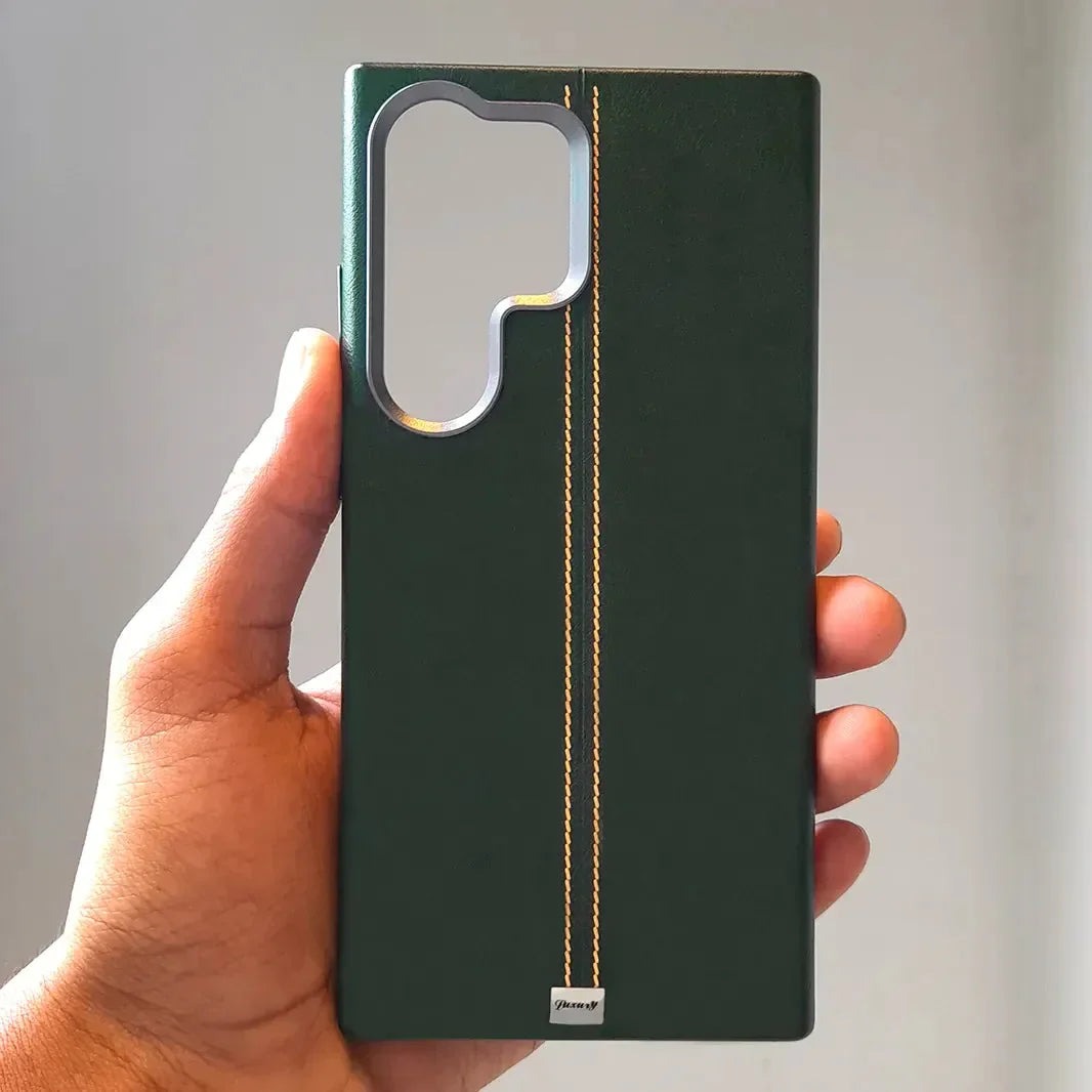 Slim Retro Business Leather Cover with Metal Frame Camera Protection for Samsung S25 Ultra