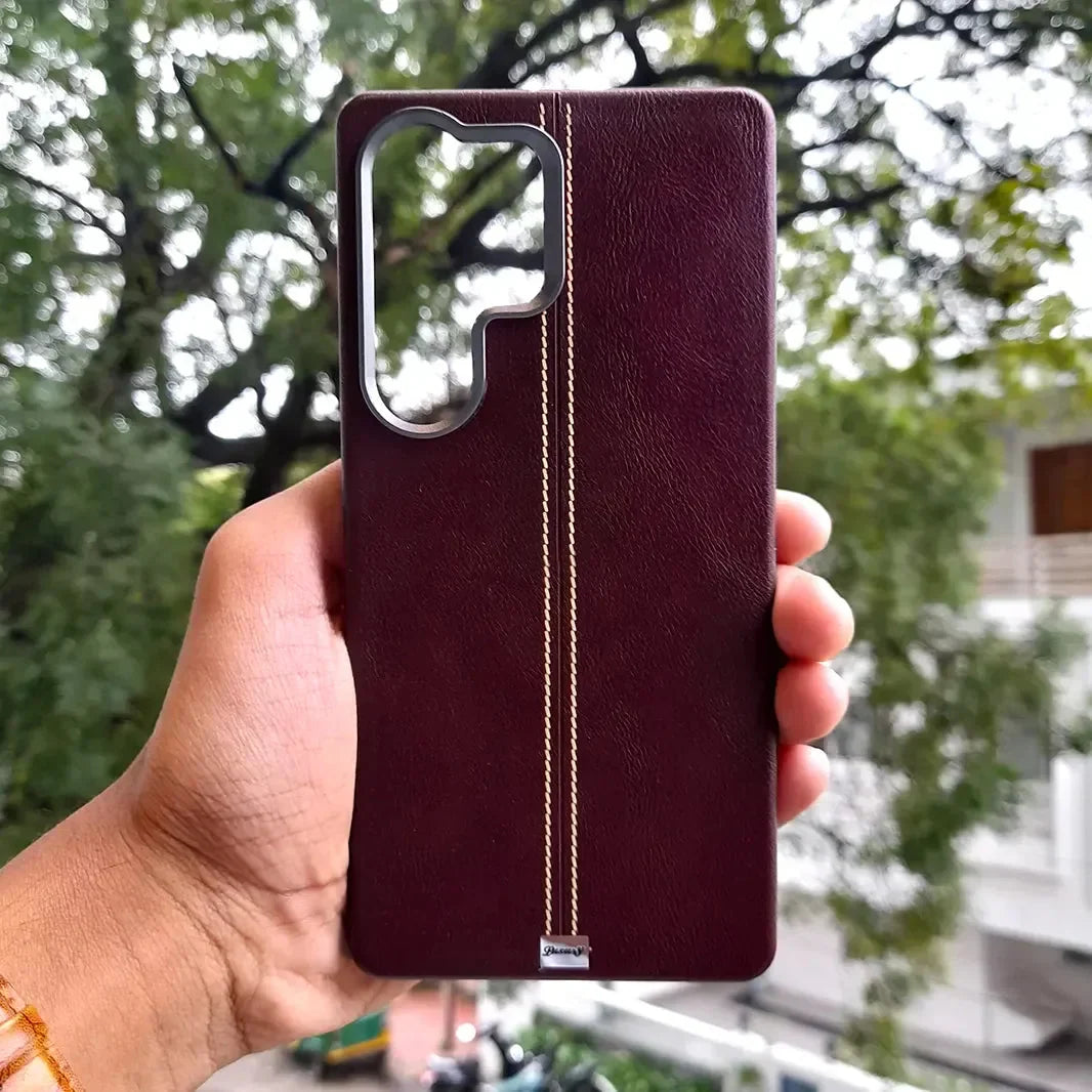 Slim Retro Business Leather Cover with Metal Frame Camera Protection for Samsung S25 Ultra