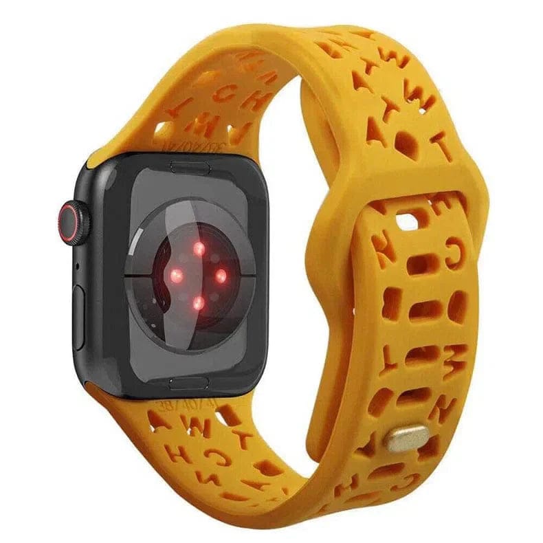 Soft Silicone Alphabetic Watch Band for Apple Watch Watch Bands 42mm | 44mm | 45mm | Ultra 49mm / Turmeric Yellow